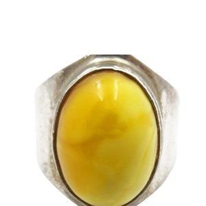 CHUNKY EGG YOLK YELLOW AMBER STERLING SILVER RING ADJUSTABLE SIZE 7-9
